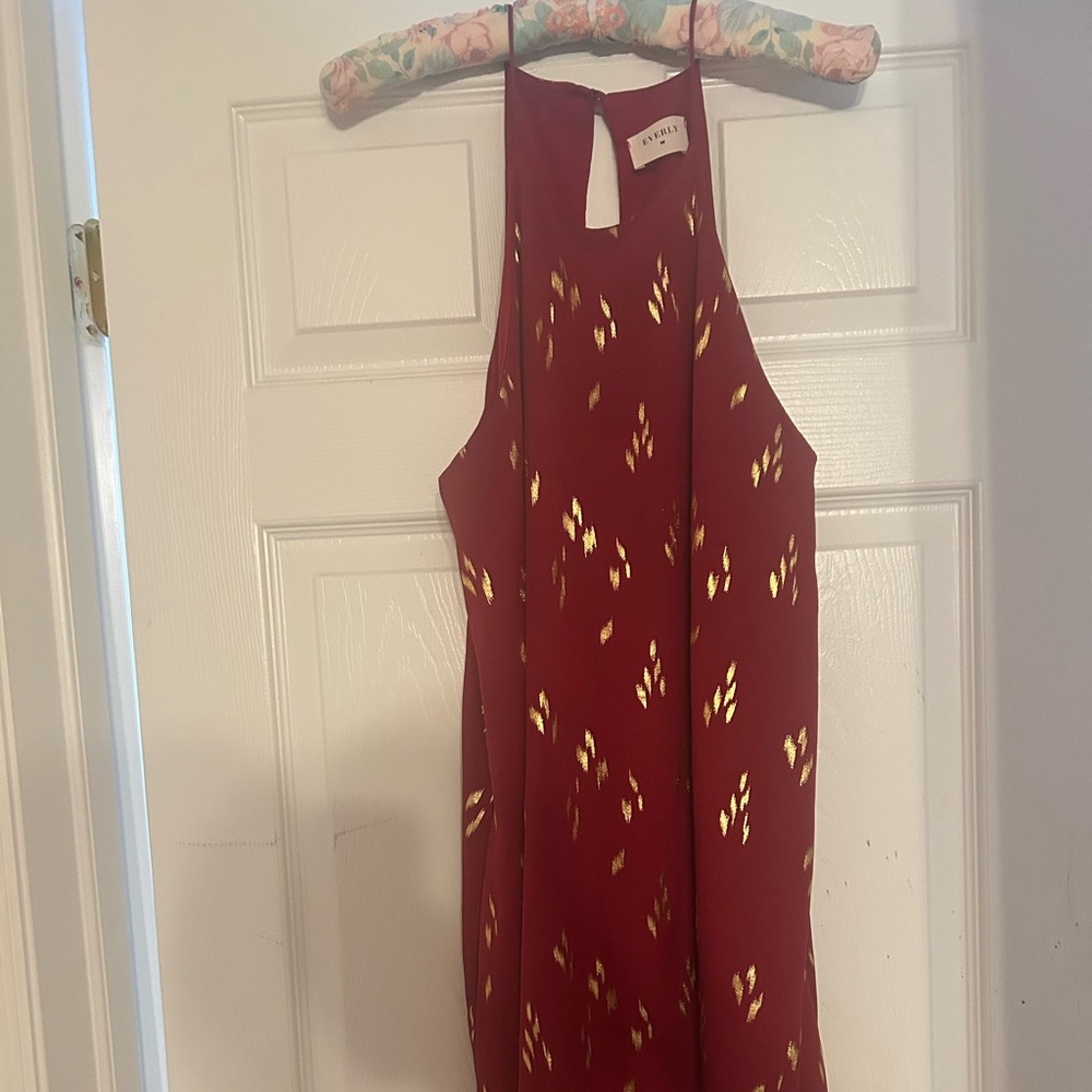 Halter Dress by Everly Red Burgundy Wine Color with Gold Print